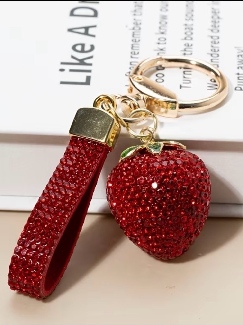 🍓 Red Rhinestone Strawberry Keychain Bag Charm Wristlet 🍓